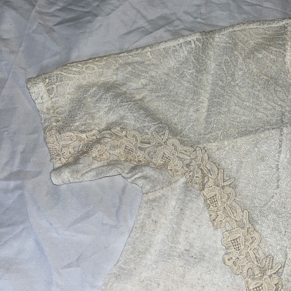 A'reve Cream Ivory Lace Boho Short Sleeve Shirt Top XL - Picture 3 of 6